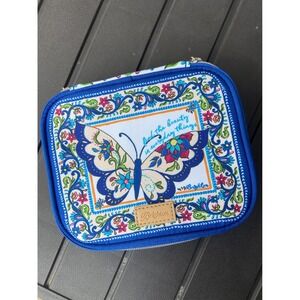 Brighton Butterfly Floral Travel Jewelry Case Organizer Blue Zip Around Pouch